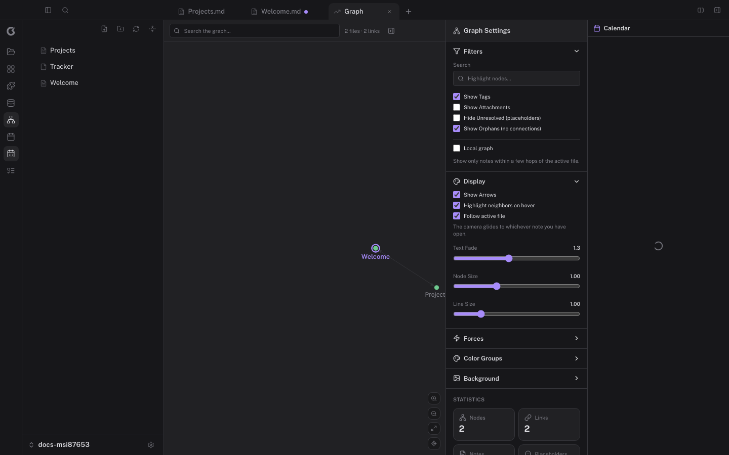 The calendar view